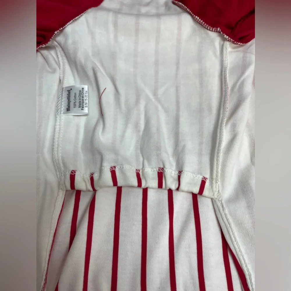 Red and White Baseball Striped Dog Shirt